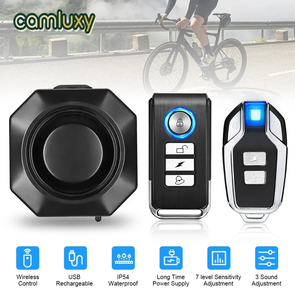 

Camluxy Wireless USB Charging Waterproof Bike Alarm Remote Control Vibration Detector Alarm Motorcycle Burglar Alarm