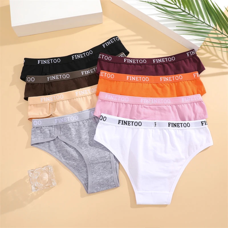 FINETOO 3Pcs Cotton Stretch Underwear for Women Sexy Letter Waist Panties Female Breathable Comfort Briefs Sports Soft Lingerie