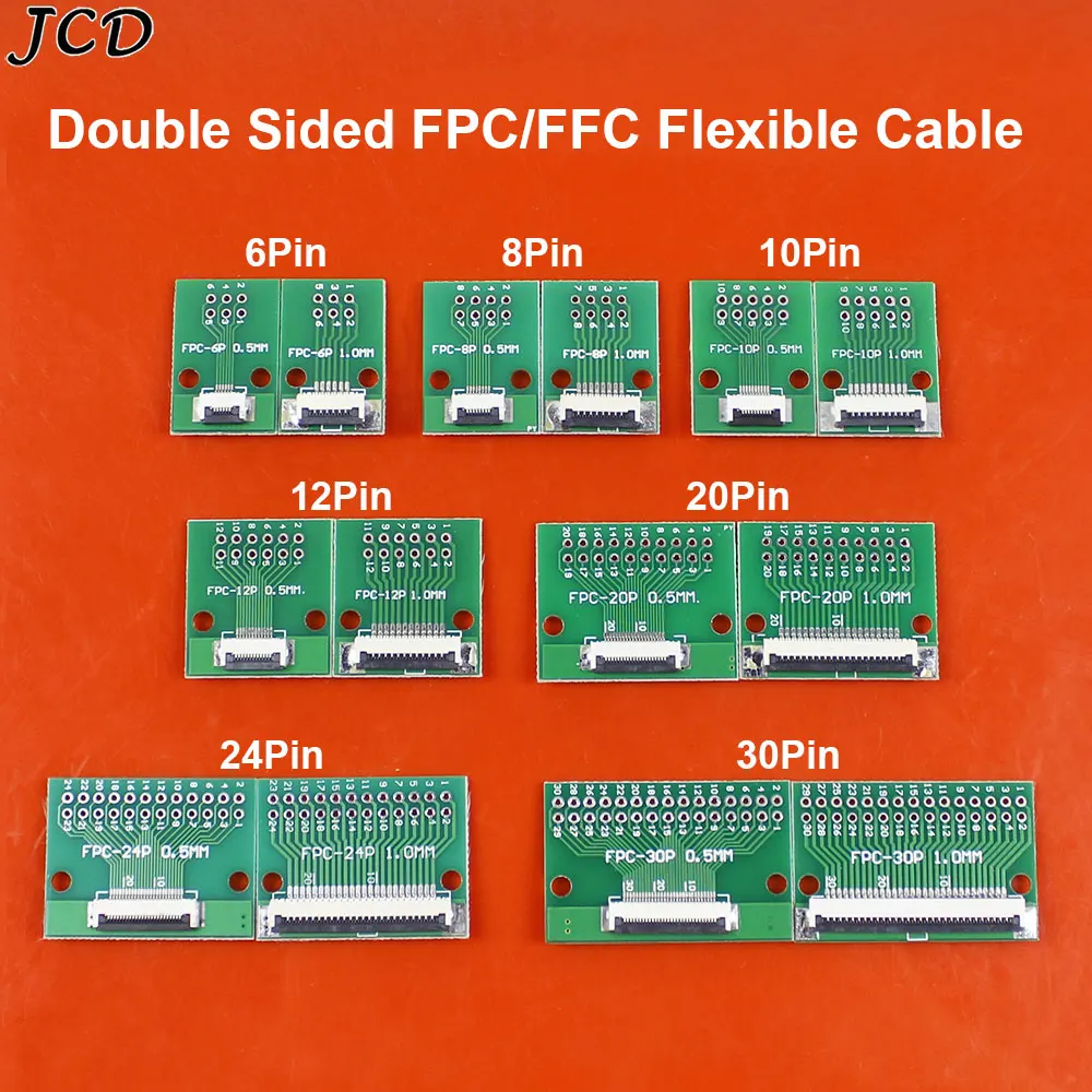 

JCD 1Piece 6 8 10 12 20 30 24 Pin Double Sided FPC FFC Flexible Cable Adapter PCB Board Pitch 0.5mm 1.0mm to 2.54mm Connector