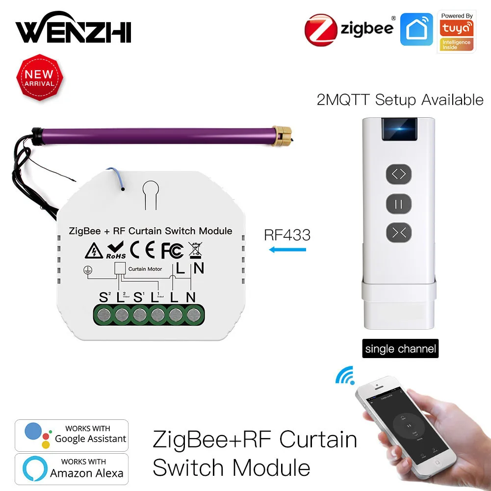 ZigBee RF 433 커튼 스위치 모듈, 롤러 블라인드, 셔터 모터, 스마트 라이프, 투야 앱 원격 제어, 알렉사 구글 홈 자동화