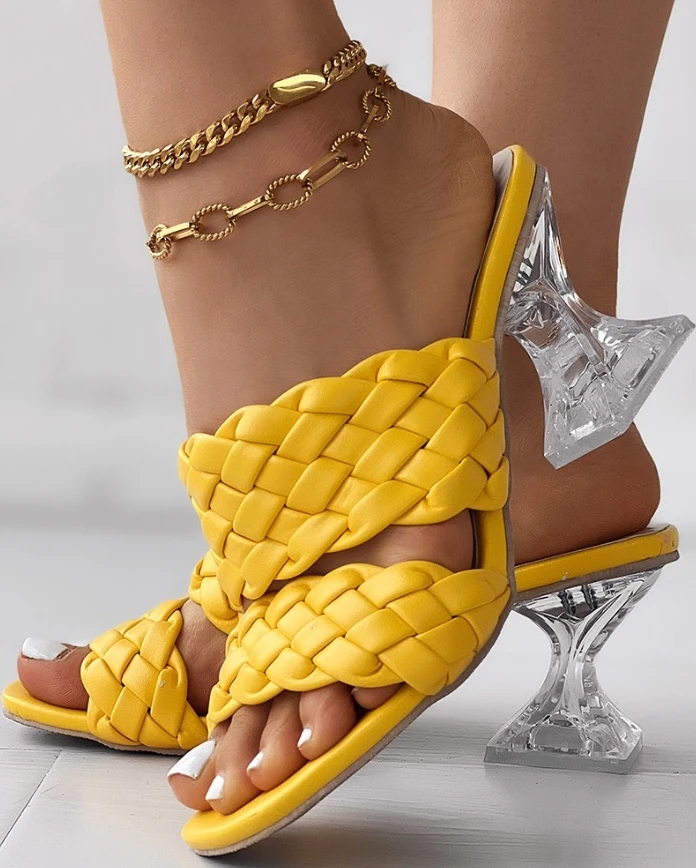 Double Braided Strap Clear Pyramid Heels