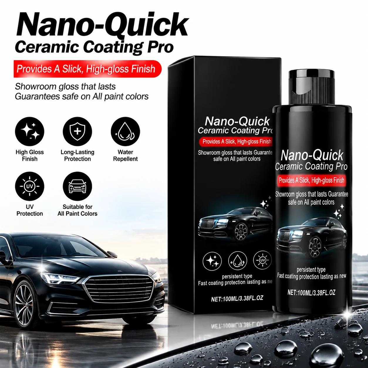100ml Nano‑Quick Ceramic Coating Pro Max Car Paint Protection Hydrophobic Water Repellent High Gloss Shine Quick DIY Car