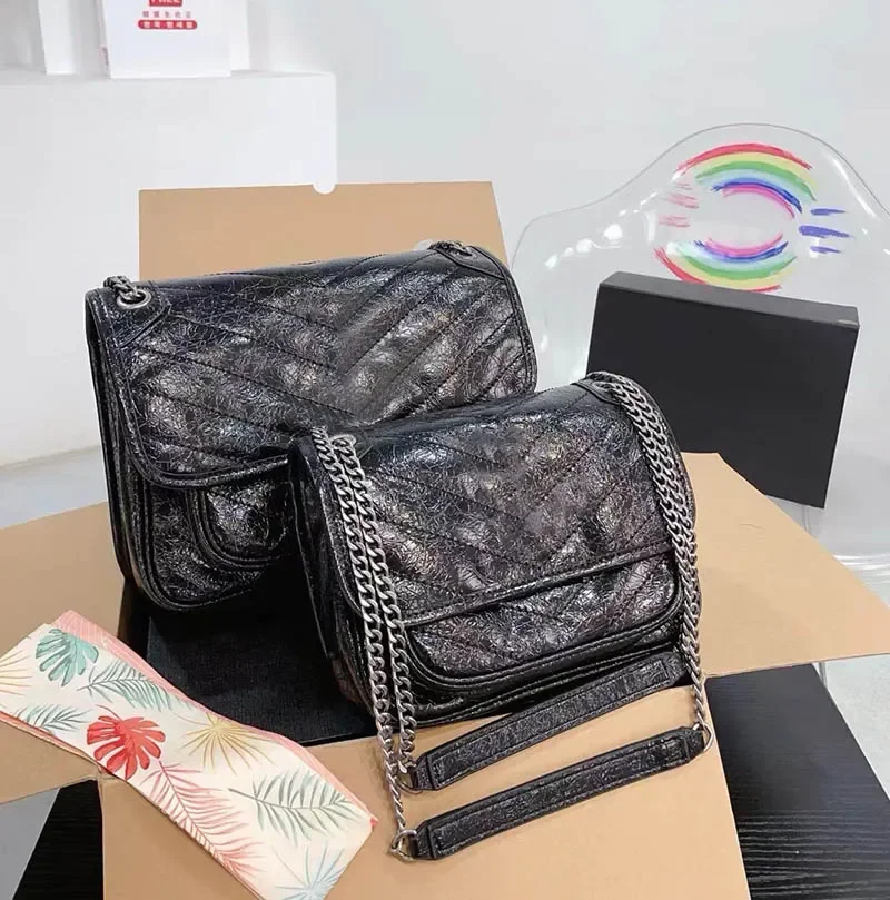 

Top Designer Bags Real Waxed Leather Chain Shoulder Bag Calfskin Luxury Double-Layer Shoulder Purse for Women Versatile