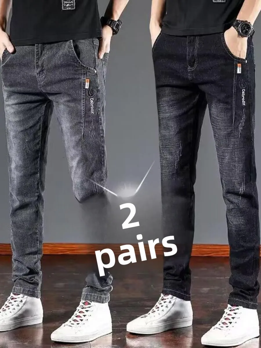 

Spring New Sle Men's Slim Fit Straight Leg Jeans Elastic Casual Faionable Long Pants Versatile Cleanfit mid Waist Zipper