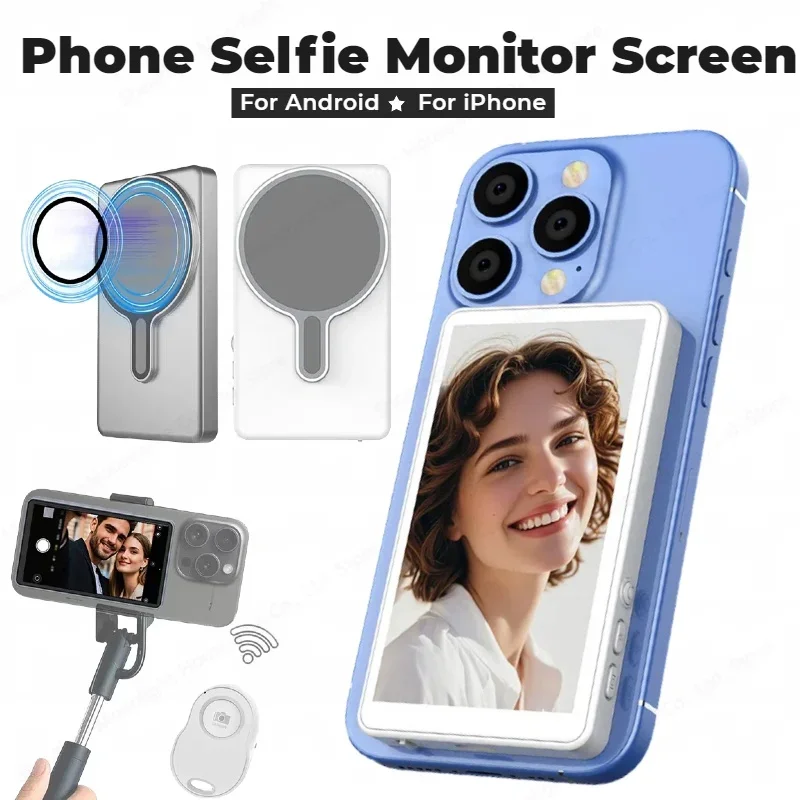 2025 Magnetic Wireless Selfie Monitor Screen For IPhone Android, 3.94 HD Expansion Display Rear Camera Vlog Live Video Recording