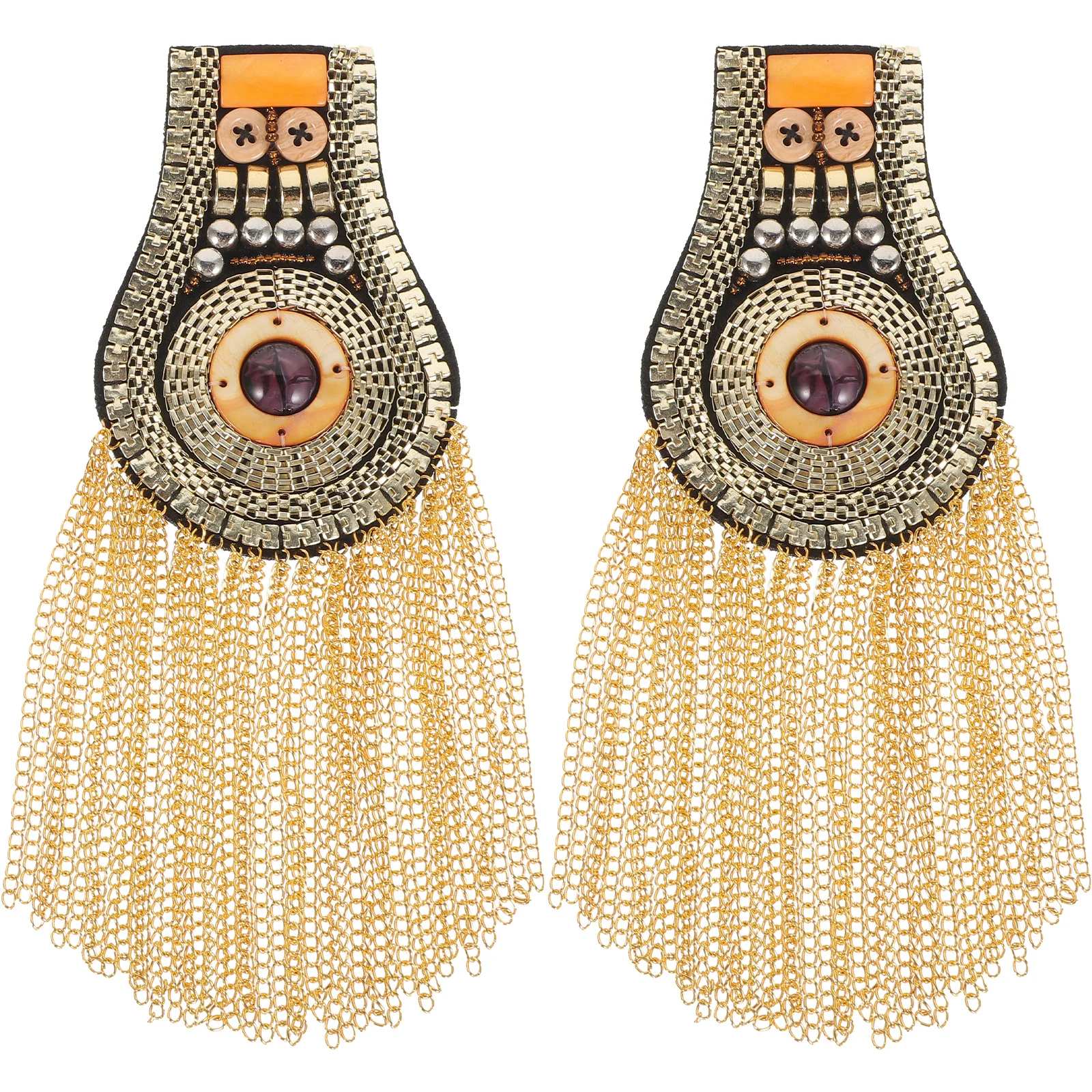 

2Pcs Shoulder Epaulettes with Tassels Vintage Rhinestone Chain Dangle for Women Men Wedding Party Outfit Accessory Apparel