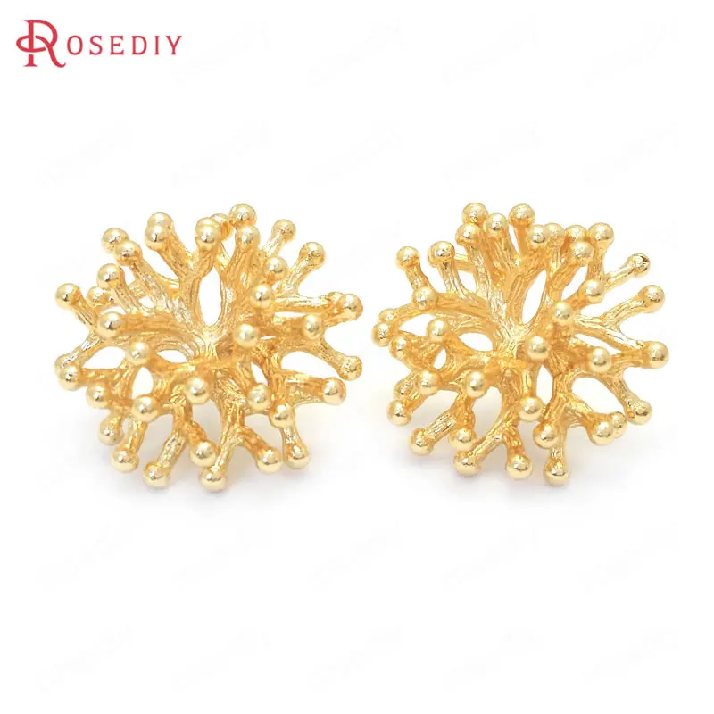 6PCS 18K Gold Color Brass Flower Branchs Stud Earrings Pins High Quality Diy Jewelry Making Supplies Accessories for Women