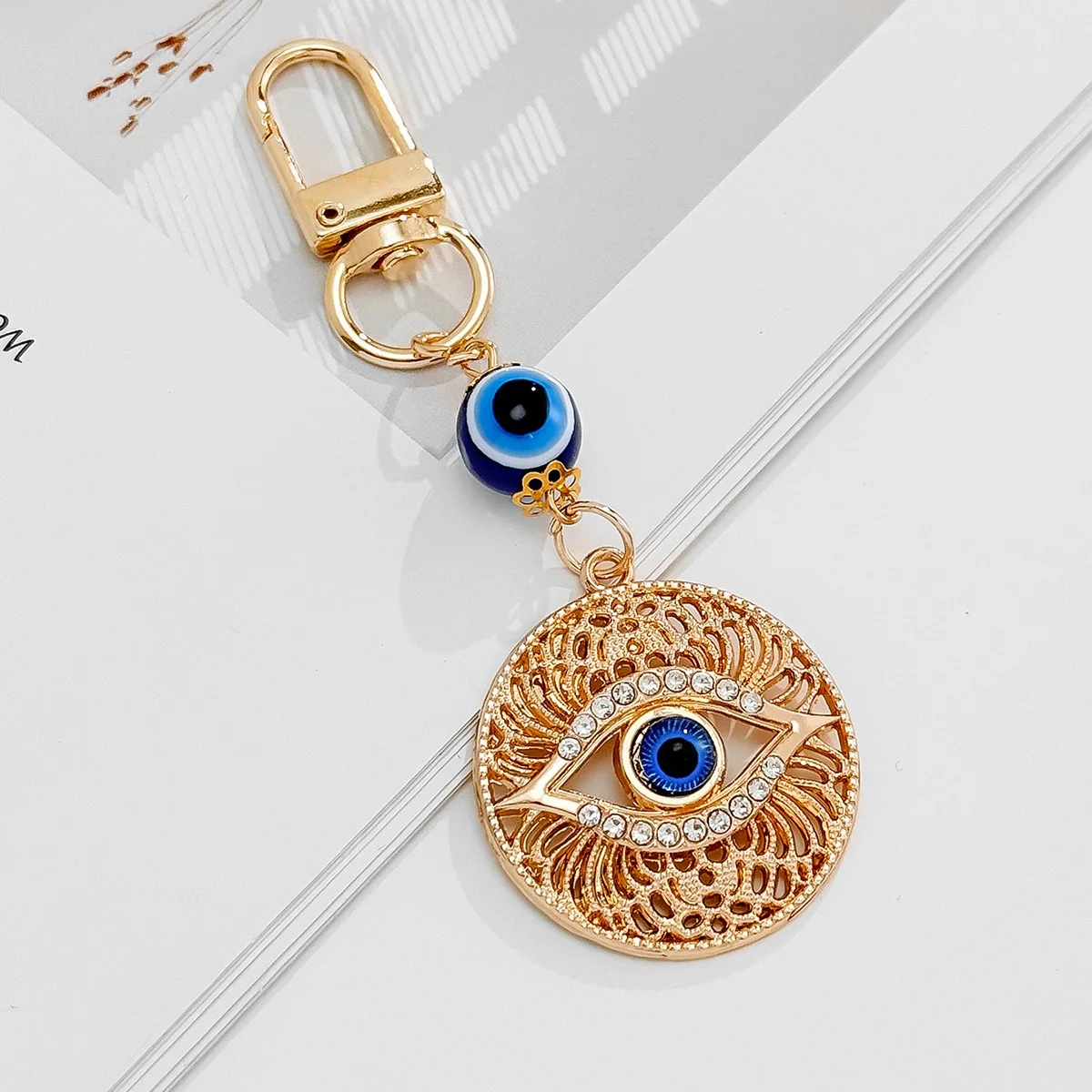1 Stück Evil Eye Schlüsselanhänger, Strass-Anhänger, Karabinerverschluss, Handtaschen-Charm, türkisches blaues Auge, Glücksbringer, Taschen-Dekoration, Geschenk – Detail 4