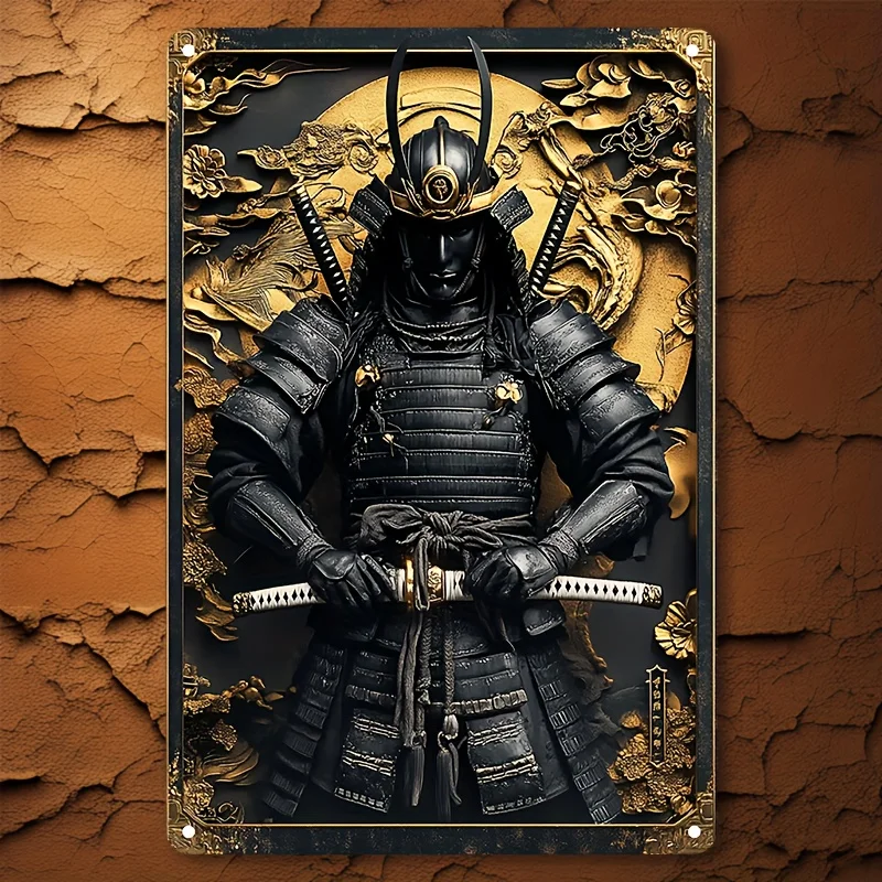 

Samurai Spirit Aluminum Wall Art - 2D Retro Metal Sign, Indoor Portrait Orientation, Featherless, for Living Room, Bedroom, Home