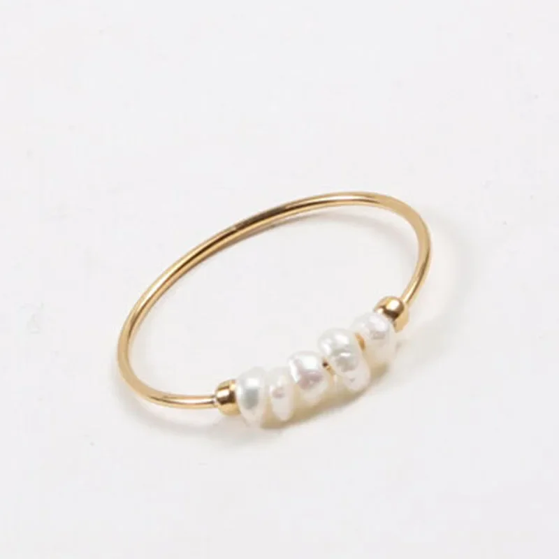 High End PVD Natural Freshwater Pearl Irregular Gold Color Rings for Women Stainless Steel Jewelry Wholesale Female Ring