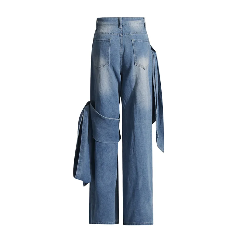 2025, neuer Stil, Schleife, Patchwork, hohe Taille, weit sitzende Denim-Hose für Damen im Sommer, Streetwear, Y2K-Jeans