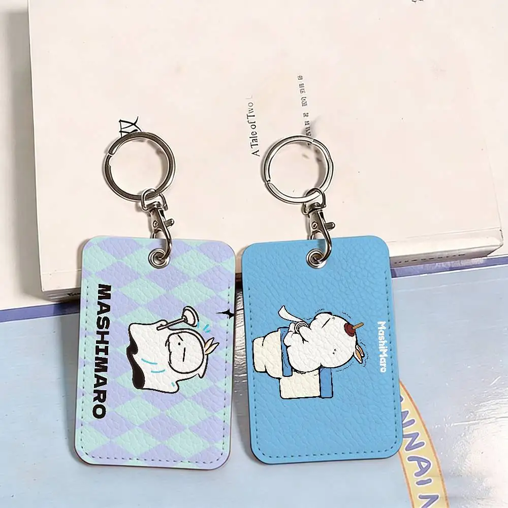 M-MashiMaro Anime Rectangle ID Card Case Keychain Access Card Bag Key Tag Ring Leather Card Holder Key Ring Access