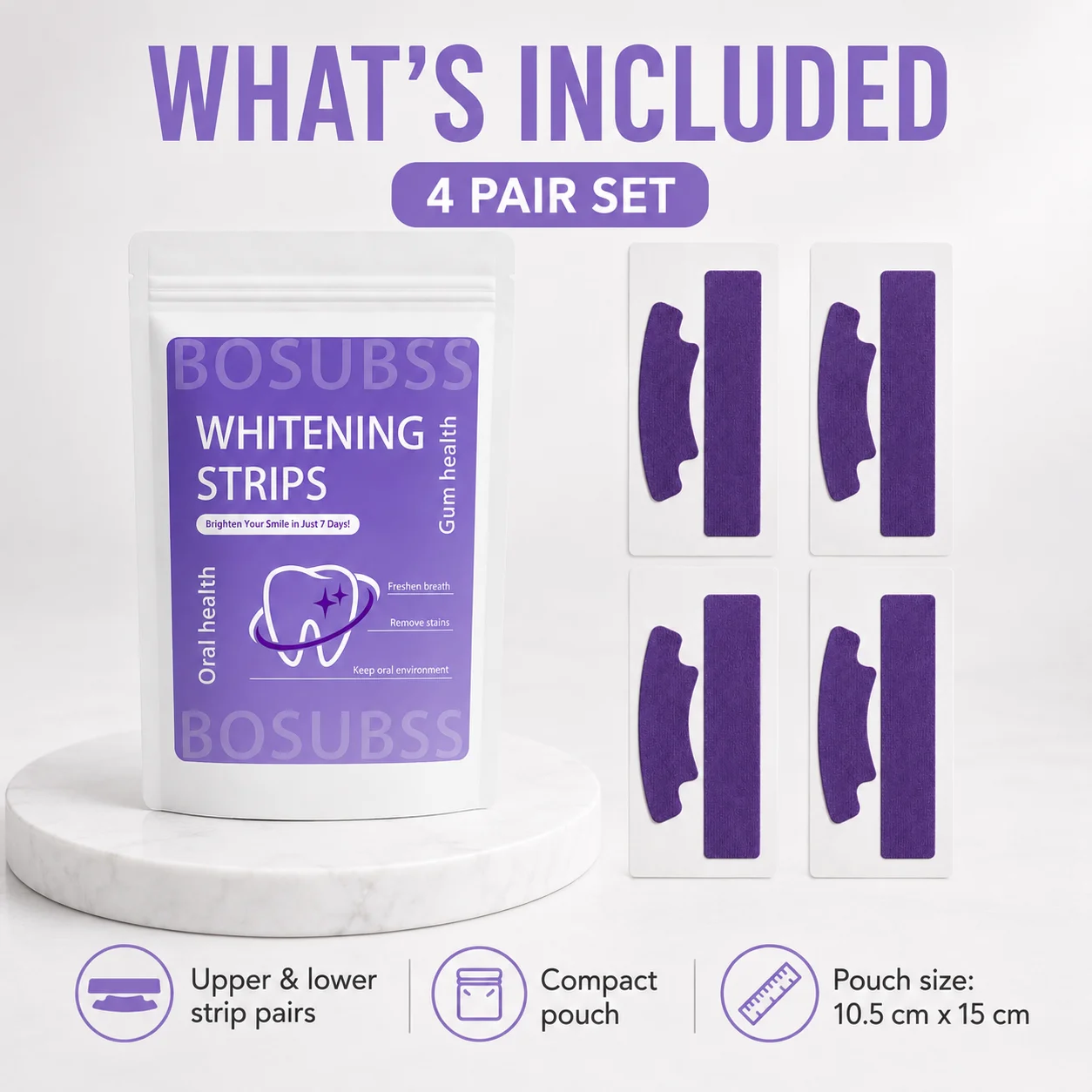 4 Pairs Smile Care Strips, Upper & Lower Tooth Strip Set, Easy At-Home Routine, Compact Pouch For Daily Use view 4