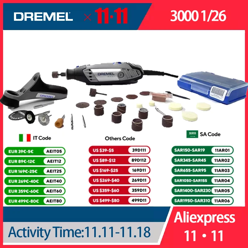 Dremel 3000 1/26 Variable Speed Rotary Tool Kit Electric Grinder 1 Attachment 26 Accessories 6 Gears 10000-32000 RPM 120W 220V