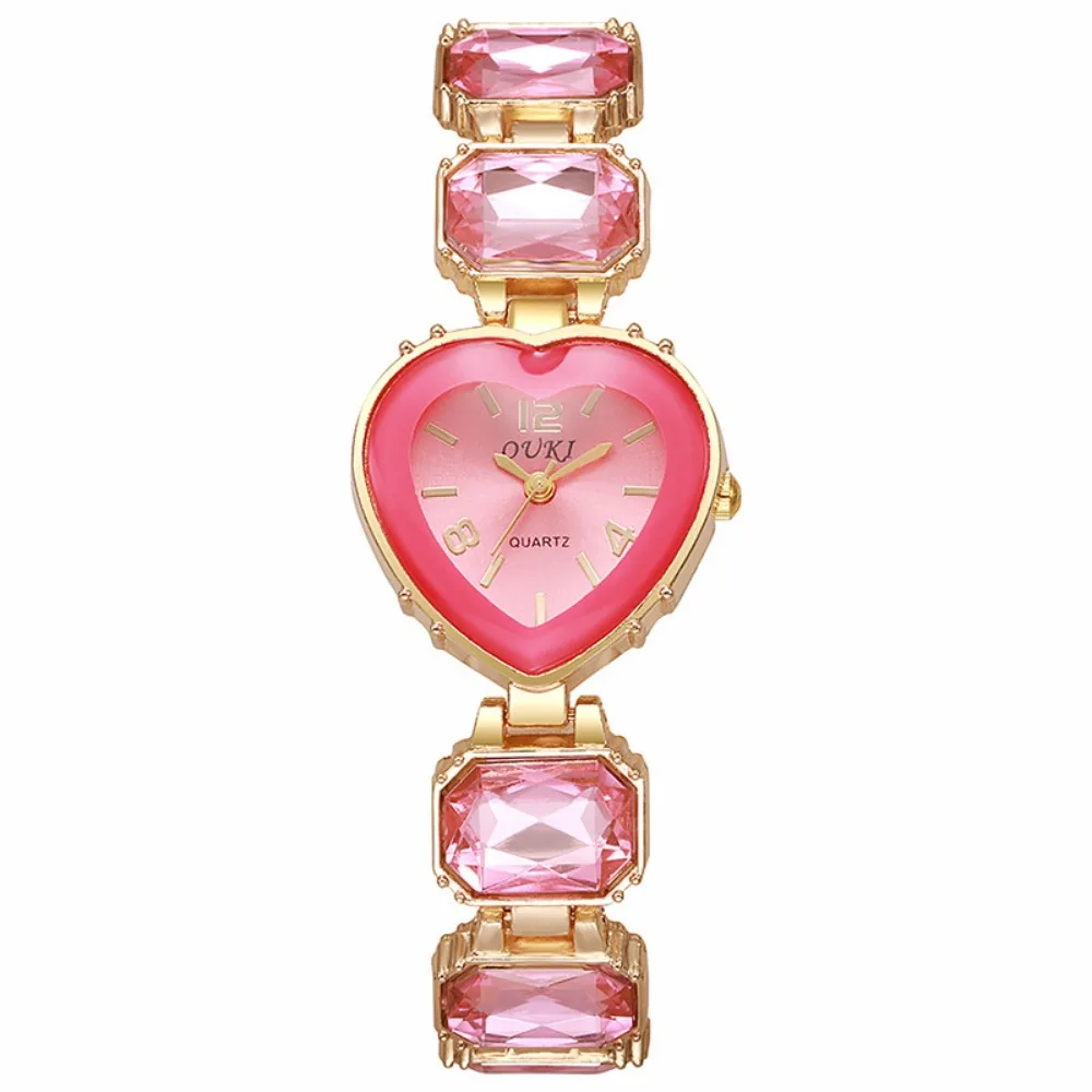 Heart Shaped Dial Crystal Candy Quartz Watch Colorful Quartz Movement Adjustable Bracelet Rhinestone Bracelet Watch Luxury