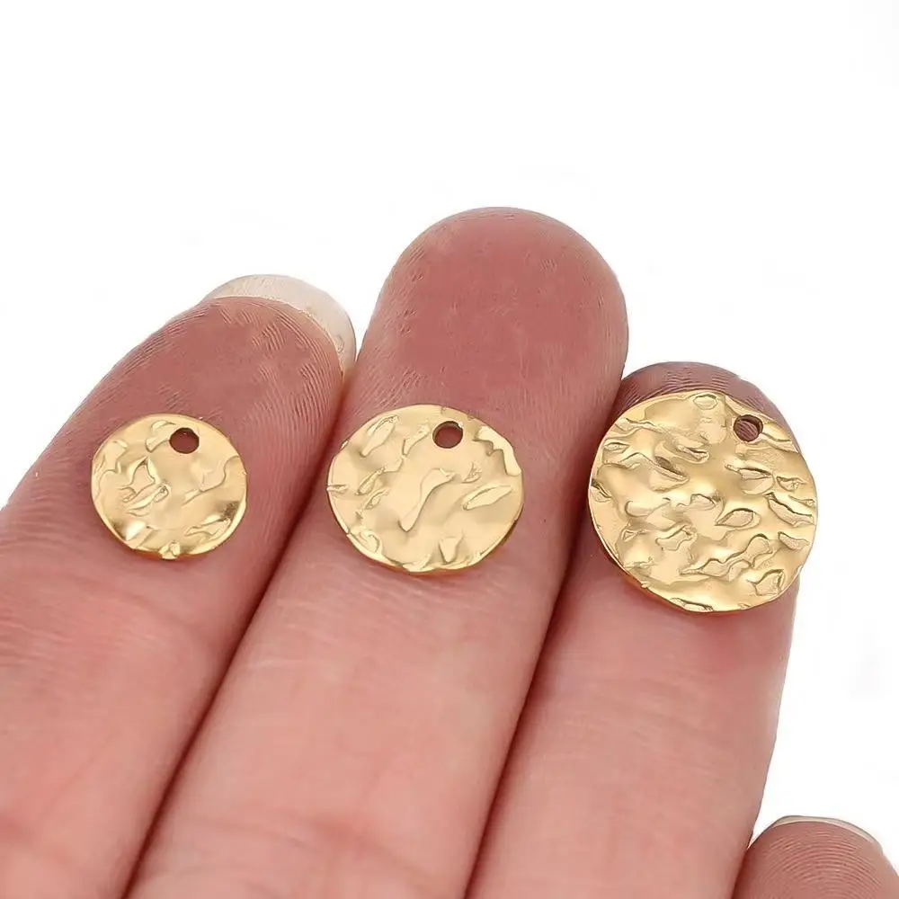 10pcs Stainless Steel 6mm 8mm 10mm 12mm Round Hammered Charms for DIY Earring Necklace Bracelet Jewelry Making Accessories