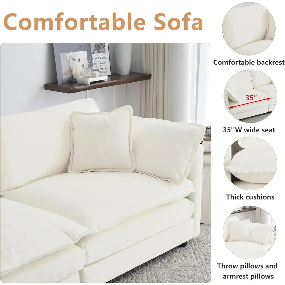 76.4 conjunto de sofá secional em forma de L, sofás confortáveis estilo nuvem com otomano, configuração DIY, tecido de chenille, bege para Liv