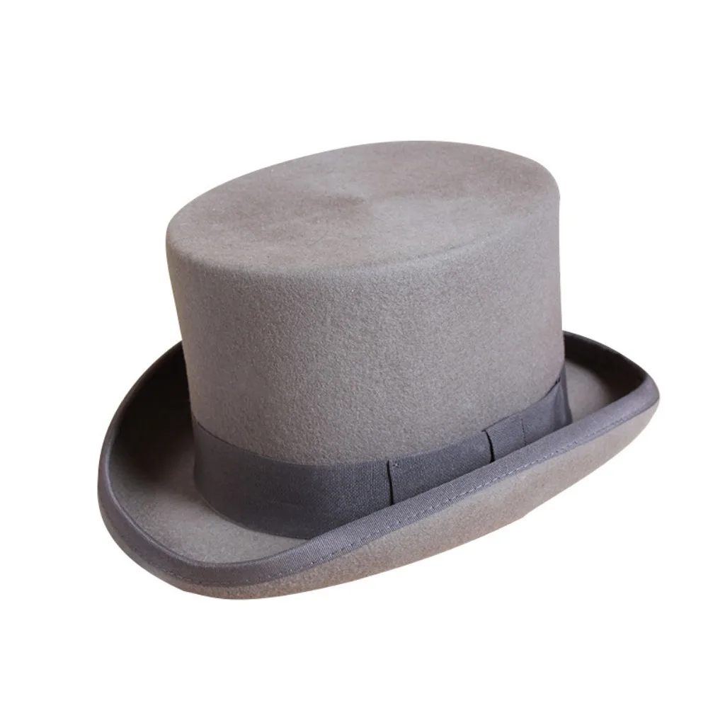Chapeau haut de forme en laine charmant avec doublure en satin, design classique, chapeau de gentleman pour performance scénique