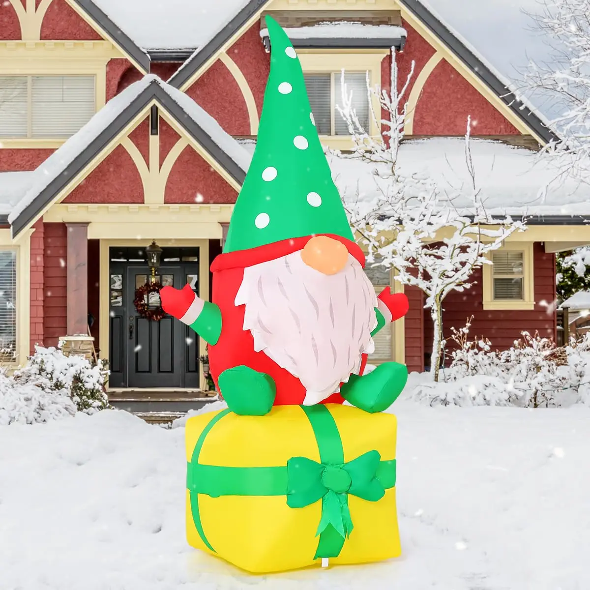 6 FT Inflatable Gnome LED Lights Christmas Outdoor Decoration for Holiday Party Christmas Gnome Blow Sitting Gift