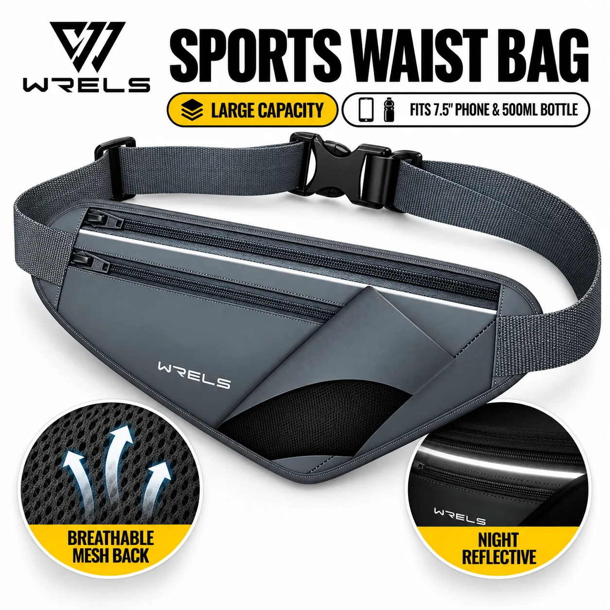 WRELS Sport-Hydrationsgürteltasche, leicht und dünn, verstellbar, für Herren und Damen, Laufgürtel, tragbarer Handyhalter, Sporttasche.