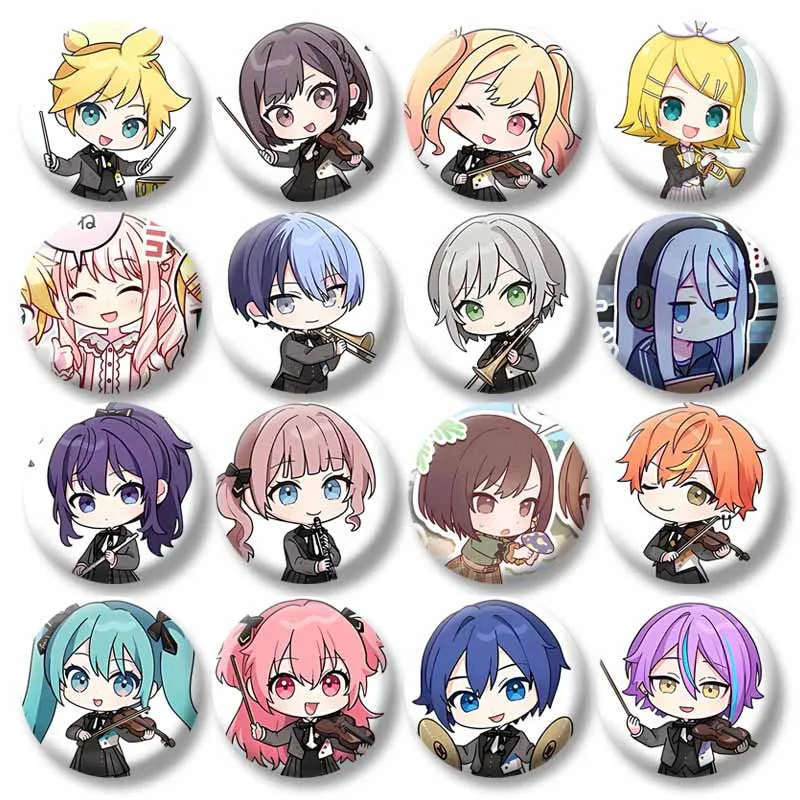 

Project SEKAI Anime Game Figure Lapel Pins Kawaii Kamishiro Rui Otori Emu Chibi Round Brooch Badge DIY Hat Bag Accessories Gifts