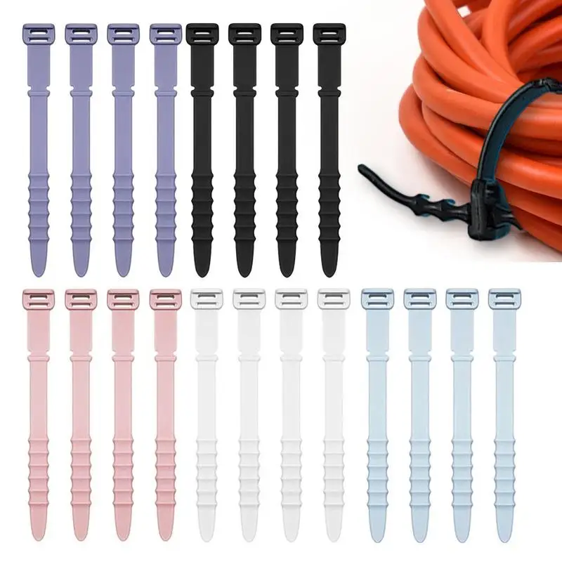 20Pcs Reusable Cable Zip Ties Elastic Silicone Cord Organizer Straps For Bundling Organizing Phone Cable Wire Wrap Management