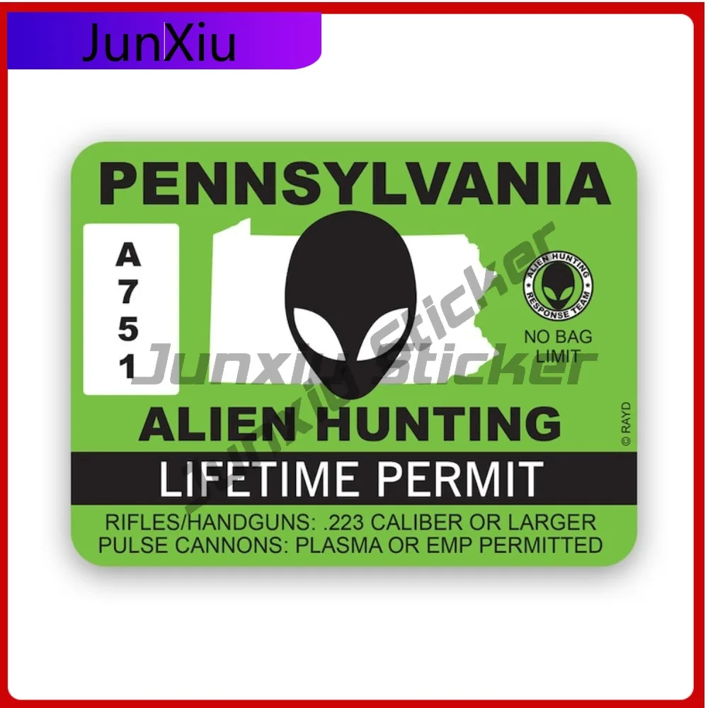 

Pennsylvania Alien Hunting Permit Sticker Creative Decals Ufo Aliens Flying Saucers Little Green Men Hunter Pa Auto Decor Car