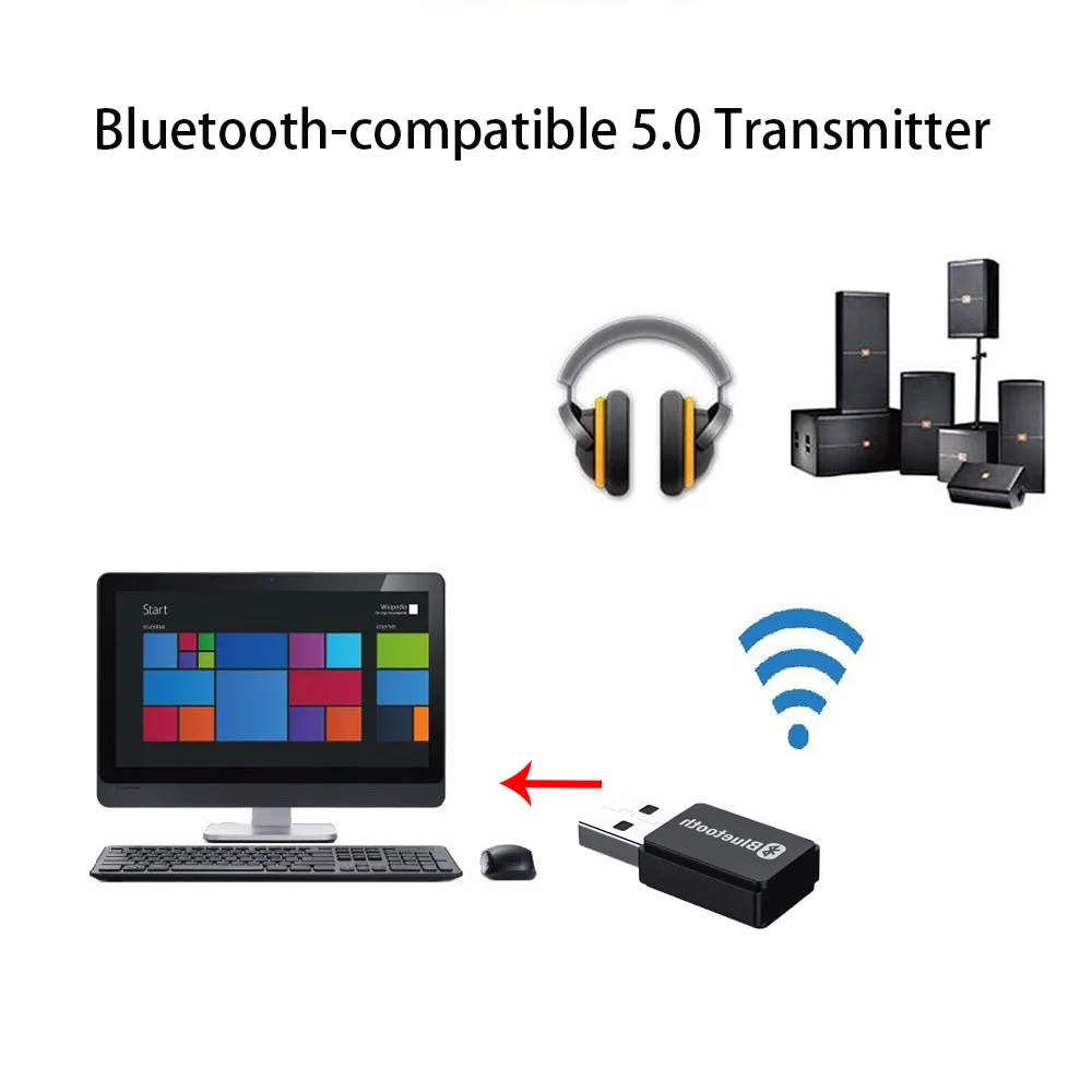 Bluetooth-compatible 5.0 PC-T7 Adapter USB Audio Transmitter Wireless Music Sound Adapter for Laptop for Windows 7/8/10/XP Linux