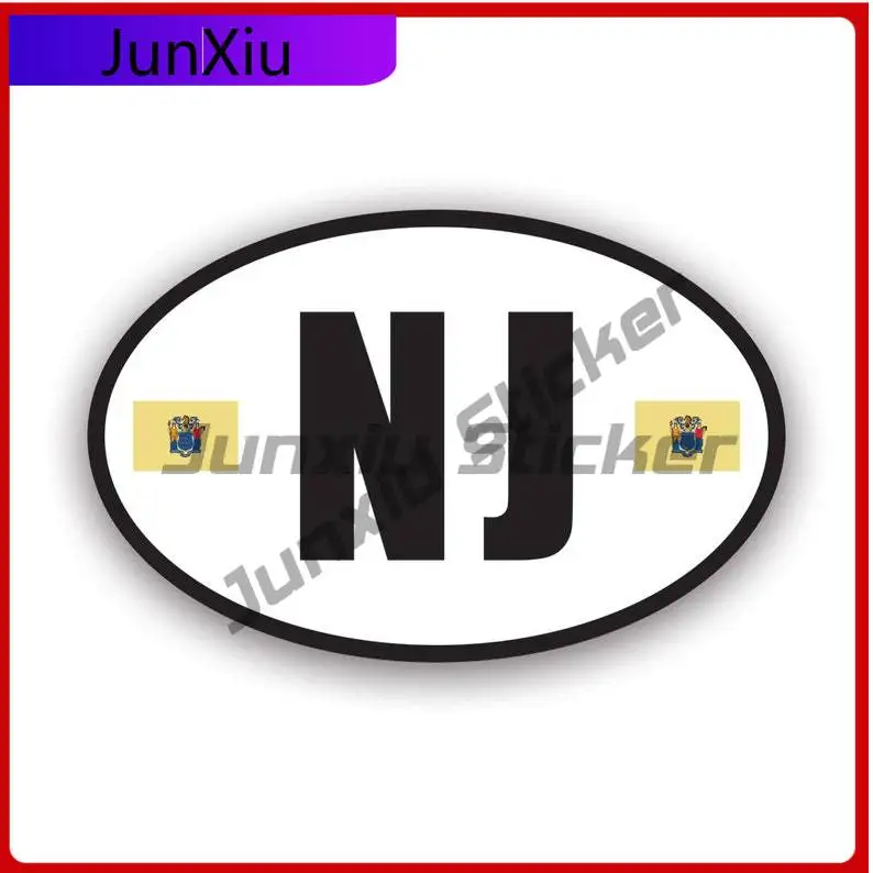 

New Jersey Flag Oval Sticker Uv Protected Decals V3 Nj Euro State Flag Patriotic Car Sticker Vinyl Decal Round Sun Protection