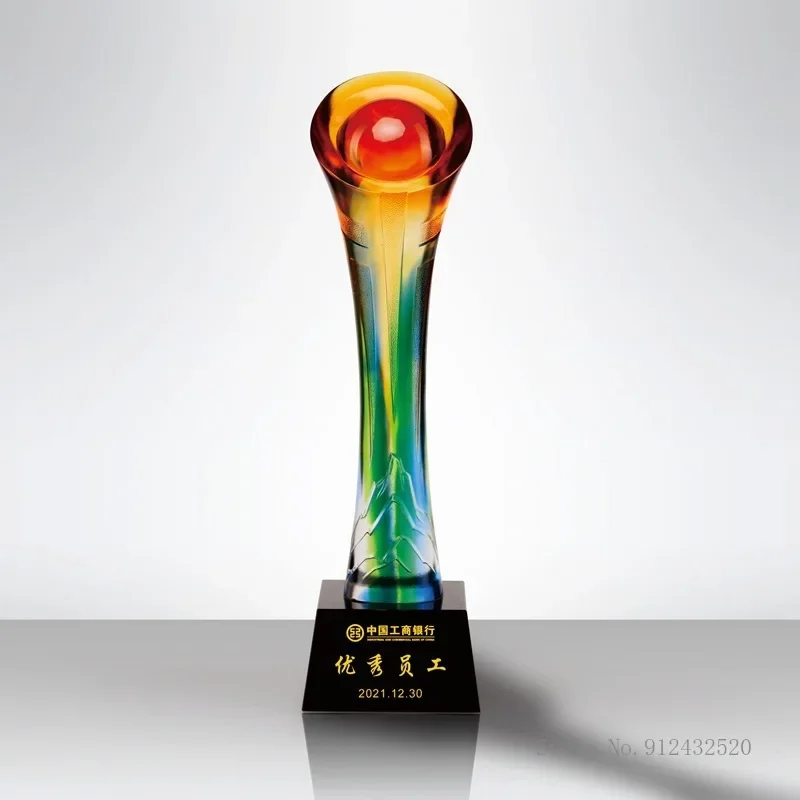 Customized Champion Crystal Trophy, Liuli Trophy, Excellent staff, annual meeting Award, prizes, Home Decorations, New, 1Pc