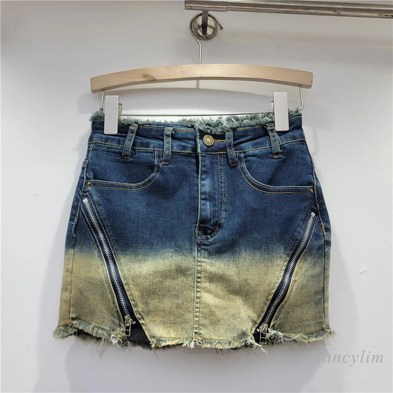 

Retro Distressed Hot Girl Denim Short Culotte Female 2024 Autumn Zipper Raw Edges Design Slimming A- Line Wide-Leg Short Skirt
