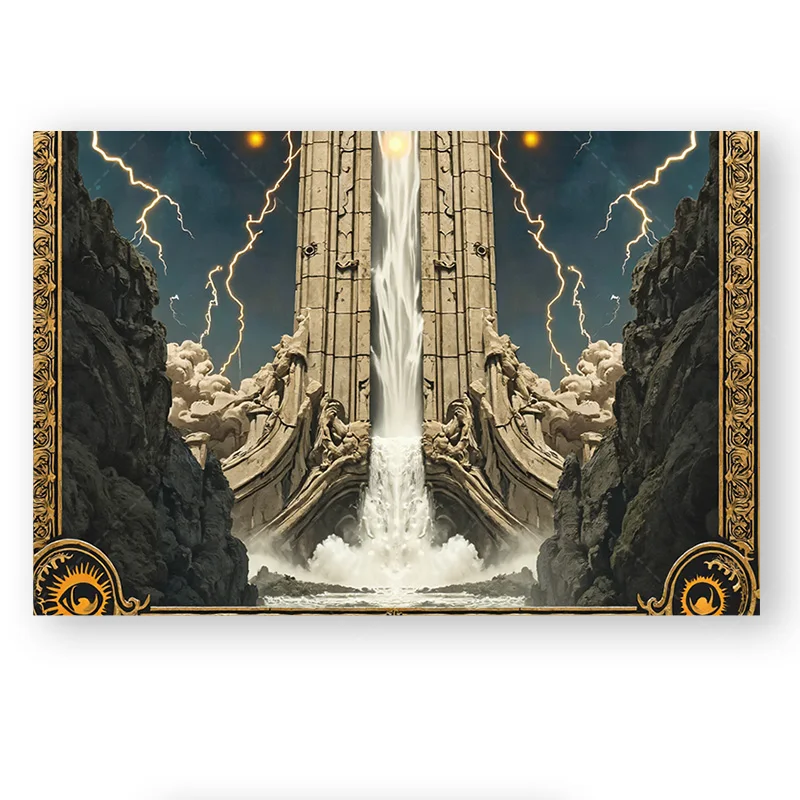 1 قطعة نسيج الجدار ملحمة الخيال شلال نسيج-الأطلال القديمة وعاصفة البرق ديكور فني