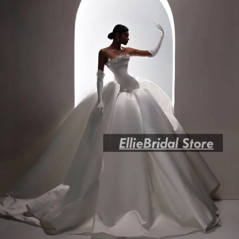 

Chic Wedding Dresses Luxury 2025 Crystal Strapless Satin Civil Bridal Gowns With Gloves vestidos de novia boda Customized
