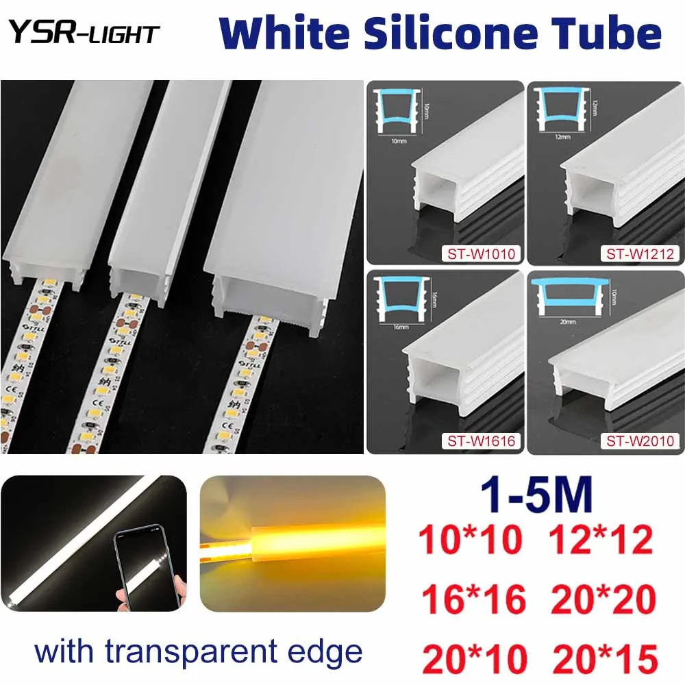 1-5M Recessed White Silicone Tube Border Led Neon Flexible Channel Holder Easy Install Waterproof Dustproof DIY Special-shaped