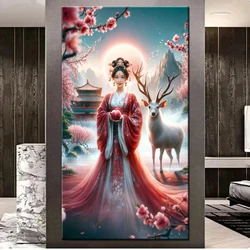 Diamond Painting Chinese Style Fairy and Deer New Beads Embroidery Mosaic 5D Full Diamond Cross Stitch Kits Wall Art Large Size