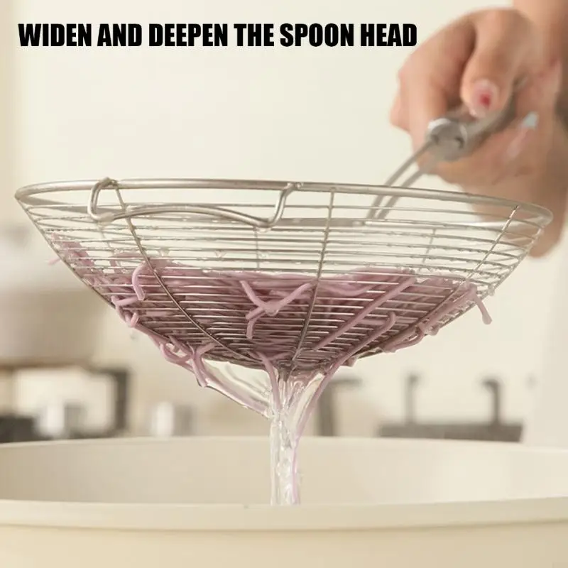 Stainless Steels Hot Pot Skimmer Slotted Spoon Ladle with Spiders Wire Strainer Head,Long Handle,and Hanging Hook for Quick Drai
