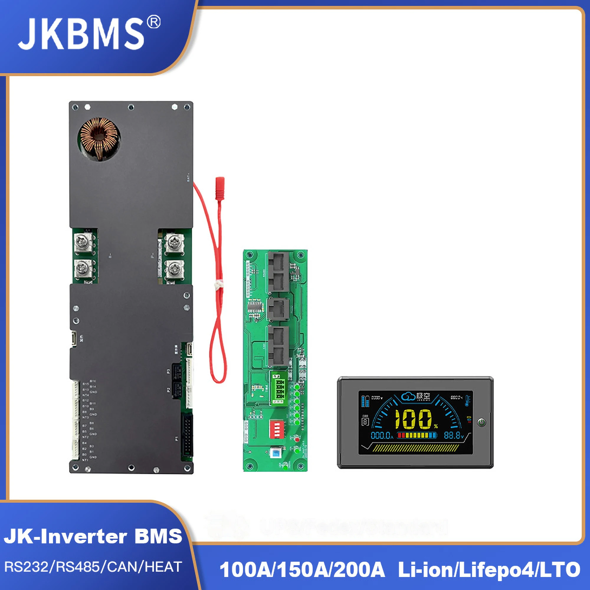 JKBMS invertor chytrý BMS 8S 16S 24V 48V 8S-16S 100A 150A 200A čeleď energie úložný lifepo4/li-ion/lto pro growatt deye invertor