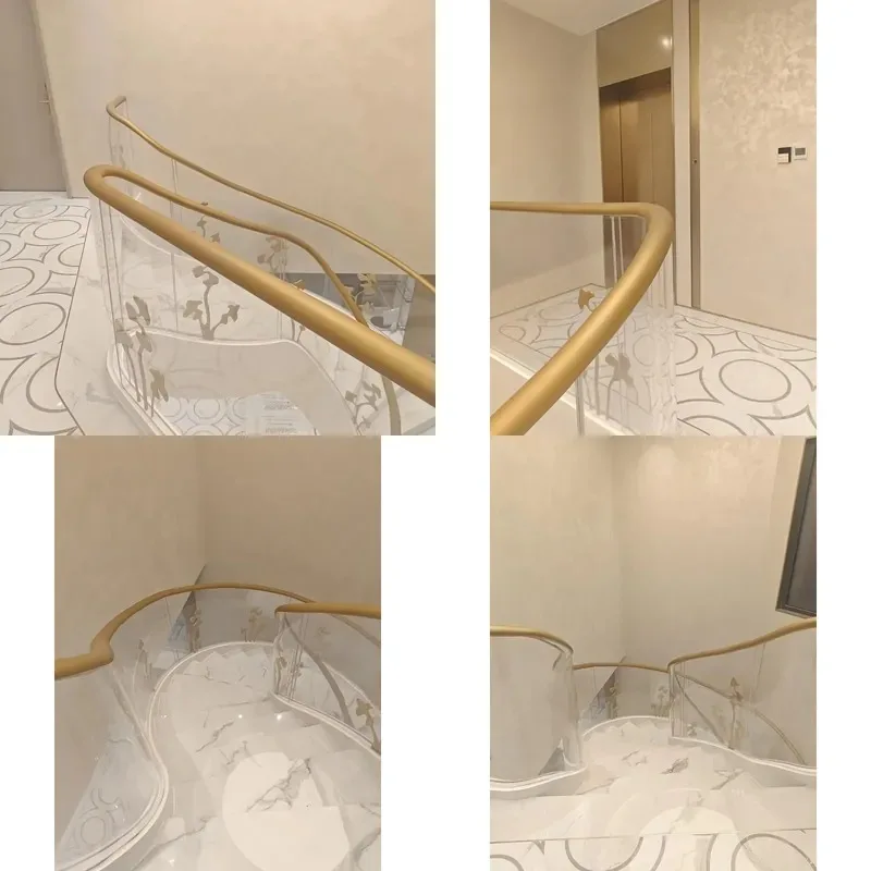 Polished Copper Laminated Glass Stair Railing Handrail Anti Rust Attic Stair Metal Railing Glass Handrail