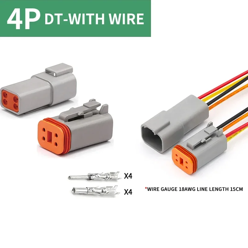 5/10/100 Sets Deutsch Type Connector Male Female Waterproof DT Connectors 4-Pin Dt04-4p Dt06-4s ,Sealable,4 Position