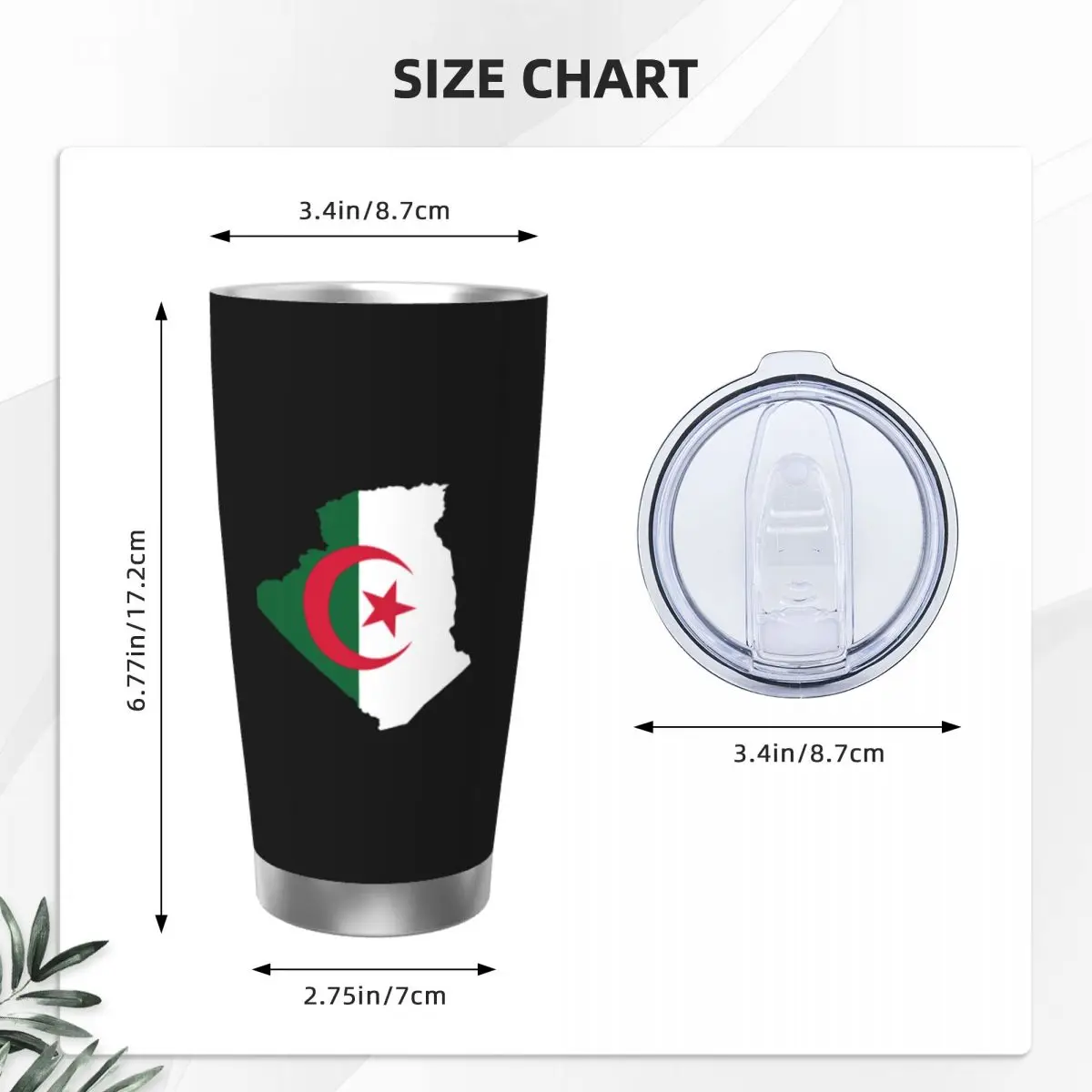 Algeria Map Flag Face Insulated Tumbler with Straws Lid Stainless Steel Thermal Mug Outdoor Travel Car Bottle Cups, 20oz