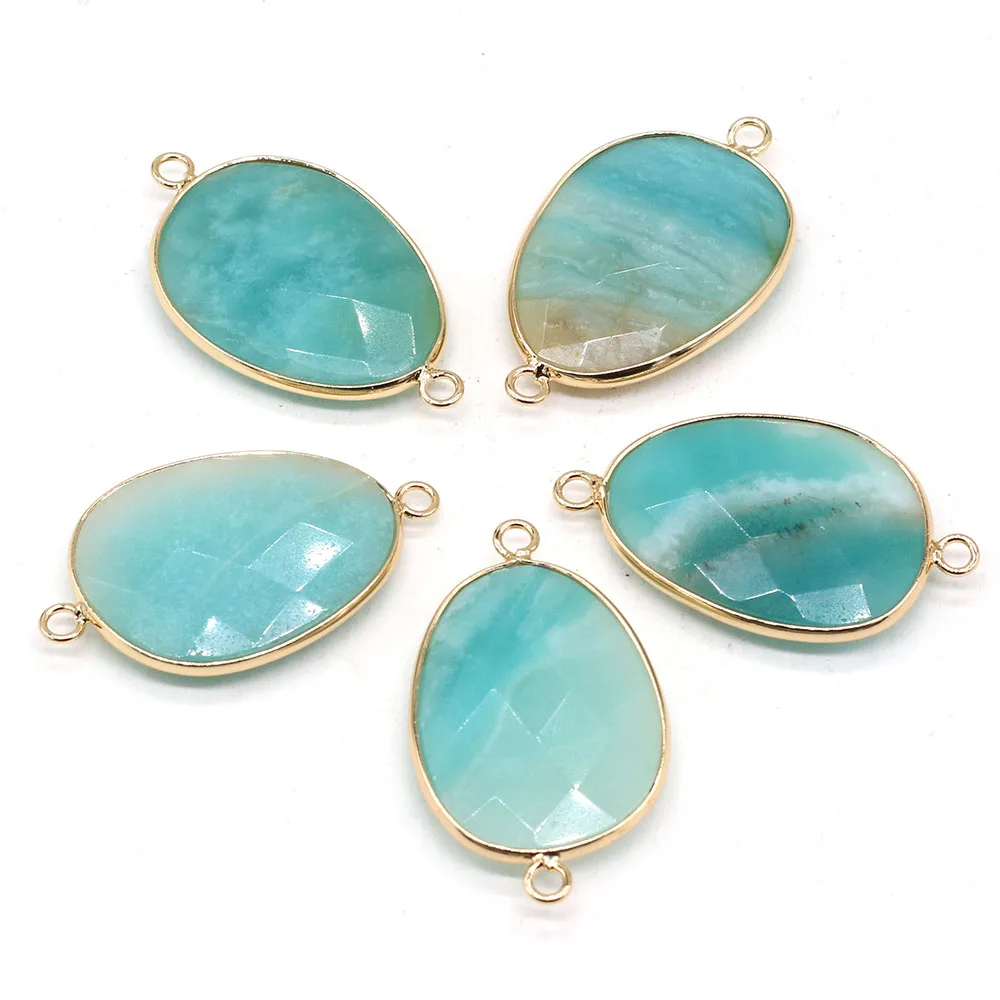 

Natural Stone Blue Amazonites Pendants Gold plated Gemstone Connector for Women Jewelry Making DIY Necklace Bracelet Accessories