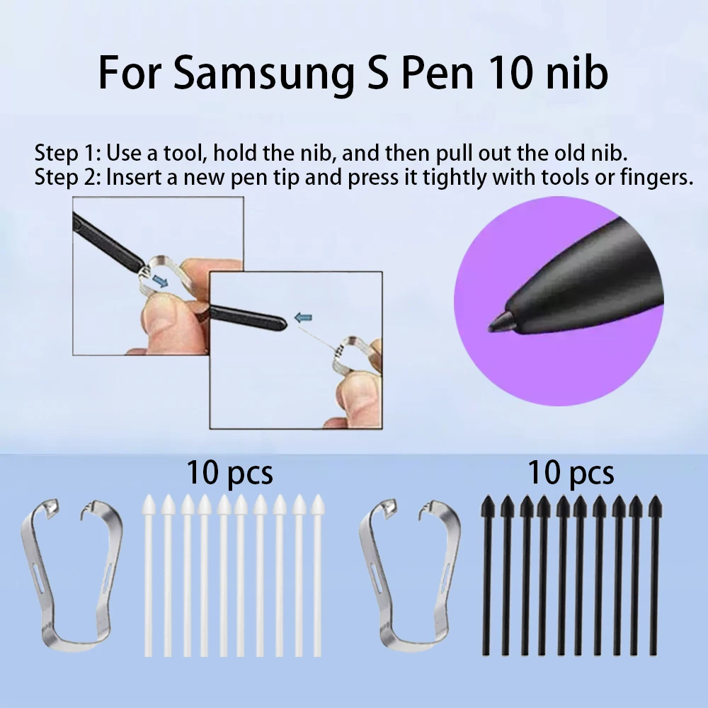 10pcs Replacement Tips for Samsung Galaxy S23 Ultra S Pen, 0.7mm Nibs with Removal Tool, Compatible with S22/S21 Ultra Pen Tip
