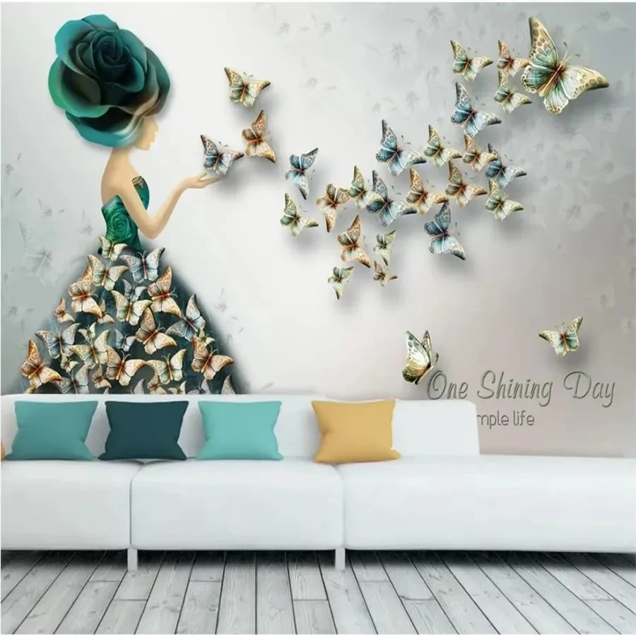 Custom wallpaper 3d mural crystal pearl rose relief butterfly ballet dancer European retro TV background wallpapers home decor