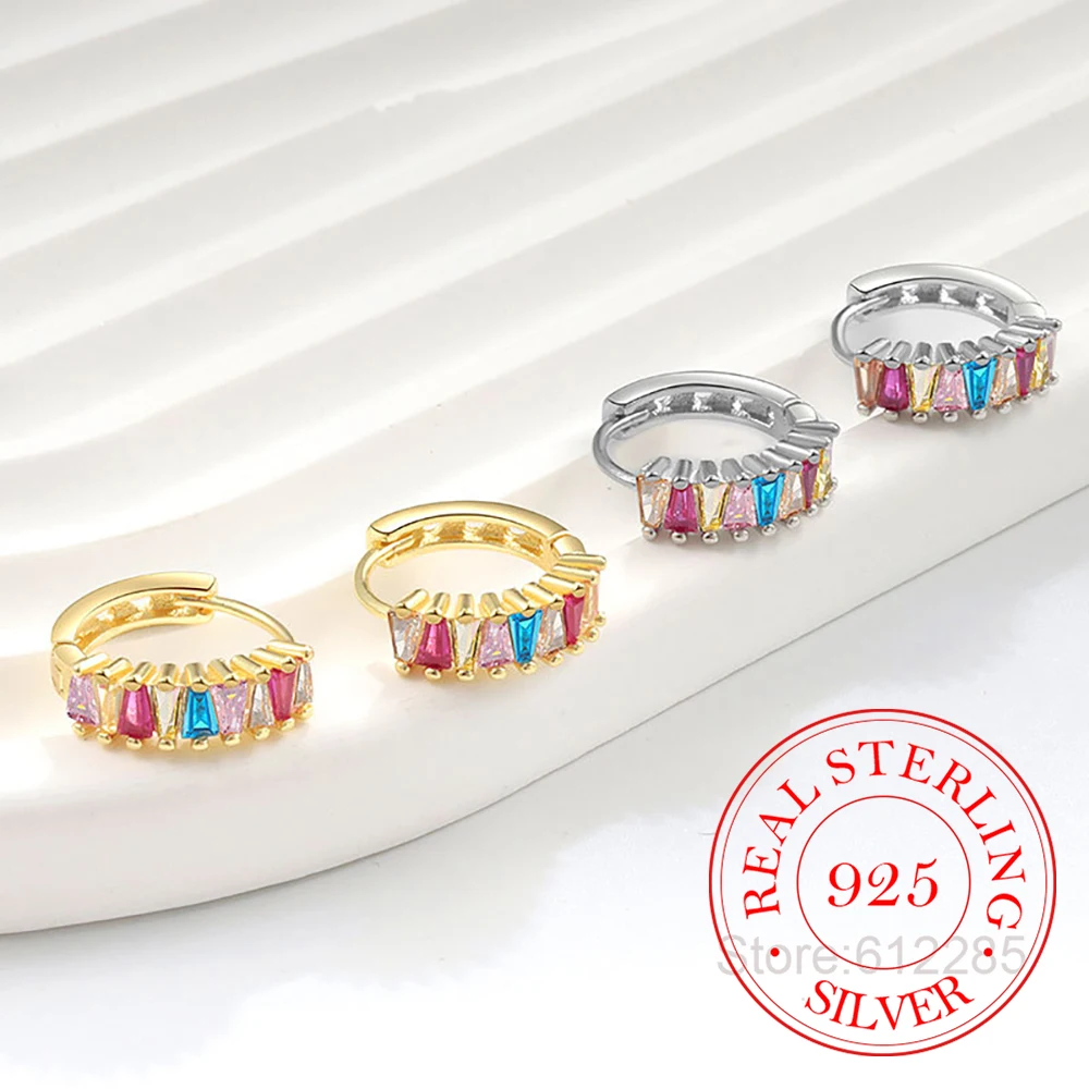 

925 Sterling Silver Jewelry Colorful Zircon Crystal Hoop Earrings for Women Wedding Party Jewelry For Girls Friend Gift