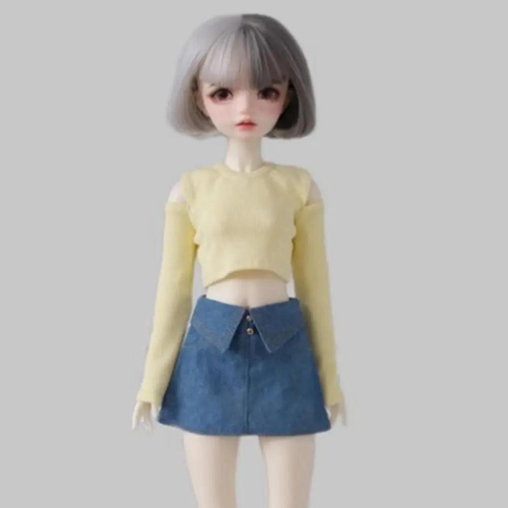 

Fashion Off Shoulder Top T-shirt Cute Mini Denim Skirt with Chain DIY Accessories Princess Skirt Clothes for 1/6 BJD 30cm Dolls