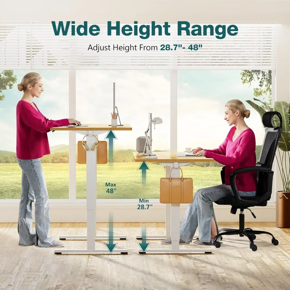 Adjustable Height Electric Sit Stand Up Down Computer Table, 40x24 Inch Ergonomic Rising Desks, Modern Lift Motorized, Natural