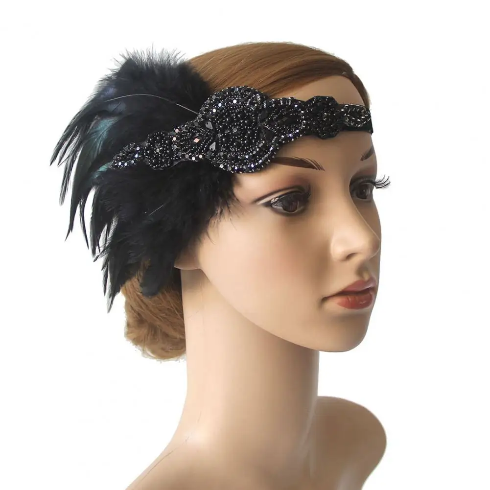 

Vintage Women Flapper Headband Faux Pearls Feather Tassels Rhinestones Bridal Flapper Headpiece Prom Party Hair Accessories