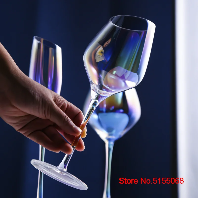 Dazzling Colors Classic Burgundy Glass Ion Plating Crystal Bordeaux Goblet Party Wedding Champagne Flutes Oblique Mouth Wine Cup