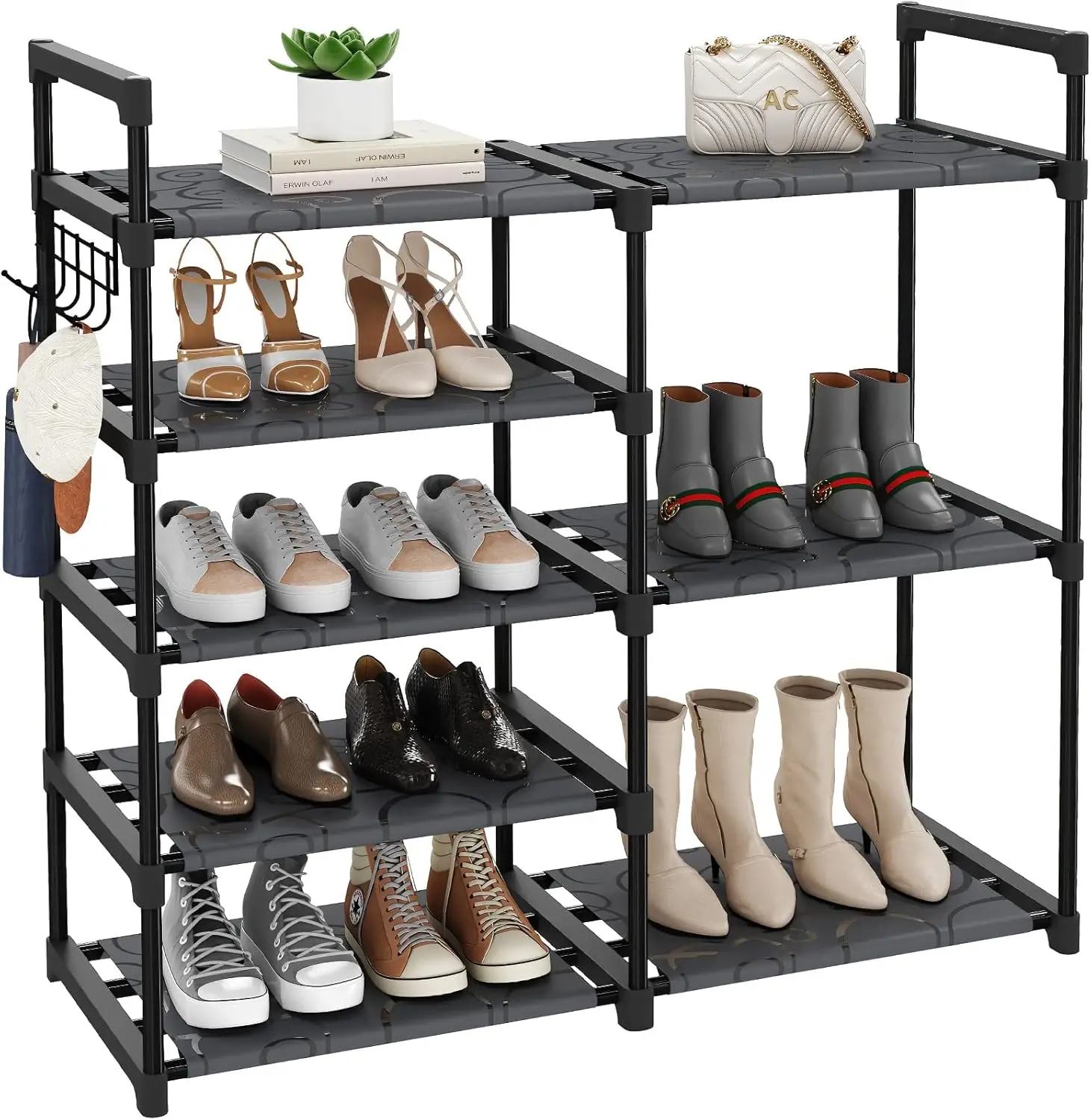 

5-Tier Oxford Fabric Shoe Rack – Black, Holds 30 lbs, Easy Assembly