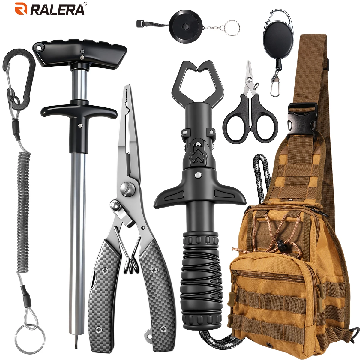 ralera-釣り道具セット-釣り用プライヤー-フィッシュグリッパー-フィッシュフックリムーバー-peラインはさみ-リトラクター-アウトドア釣り道具バッグ